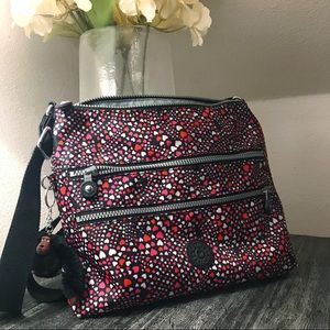 Large Kipling Pink & Black Hearts Crossbody Purse